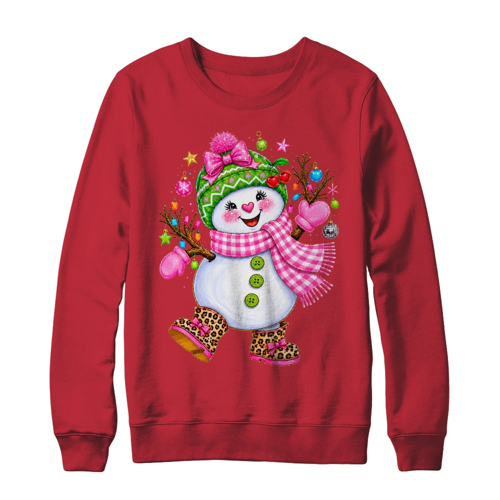 Cute Pink Coquette Snowman Christmas Girly Leopard Women Shirt & Sweatshirt | siriusteestore