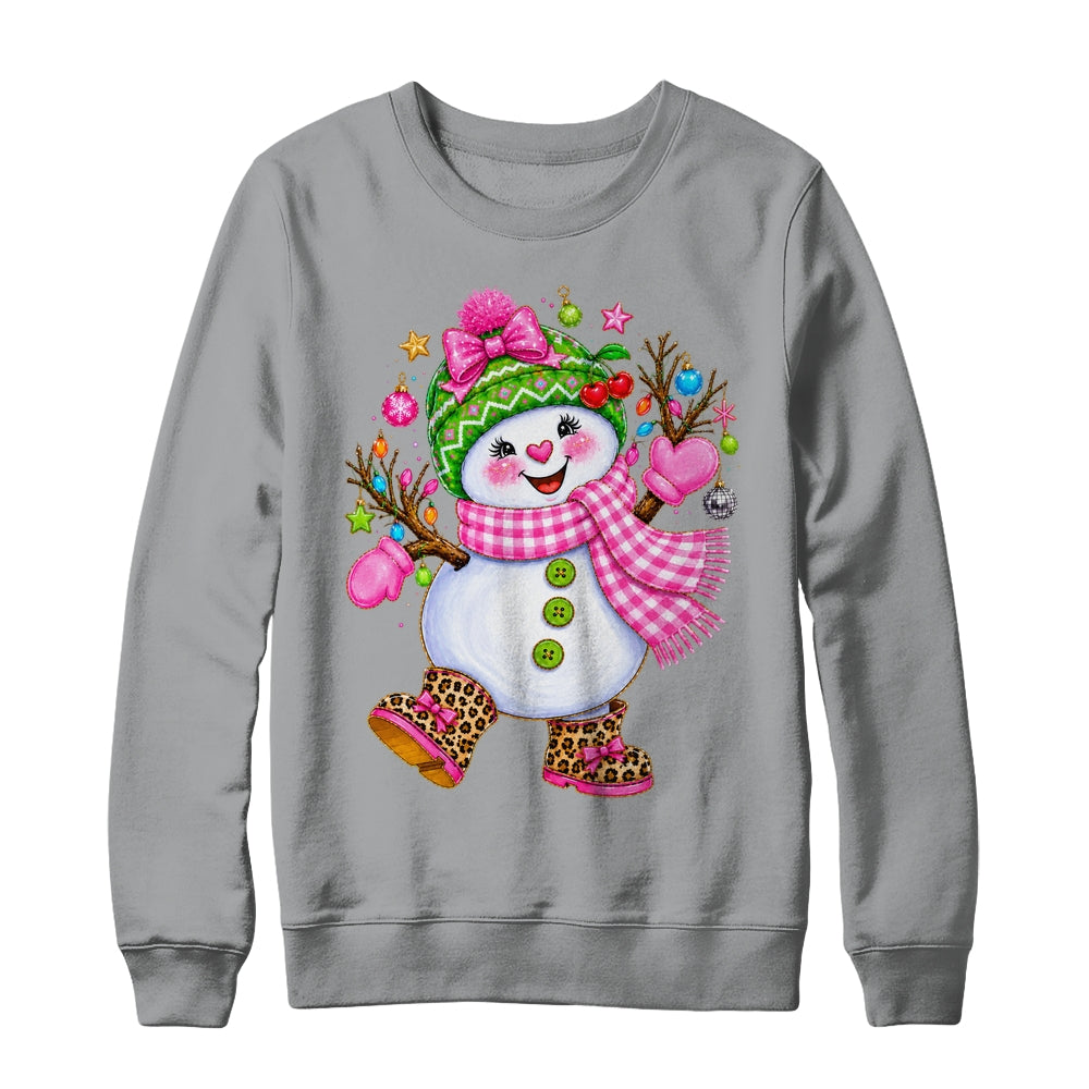 Cute Pink Coquette Snowman Christmas Girly Leopard Women Shirt & Sweatshirt | siriusteestore