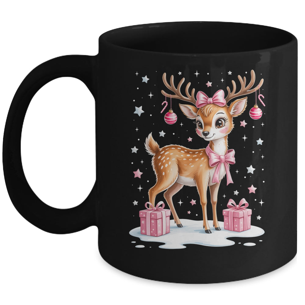 Cute Pink Reindeer Coquette Christmas Bow Xmas Girl Women Mug | siriusteestore