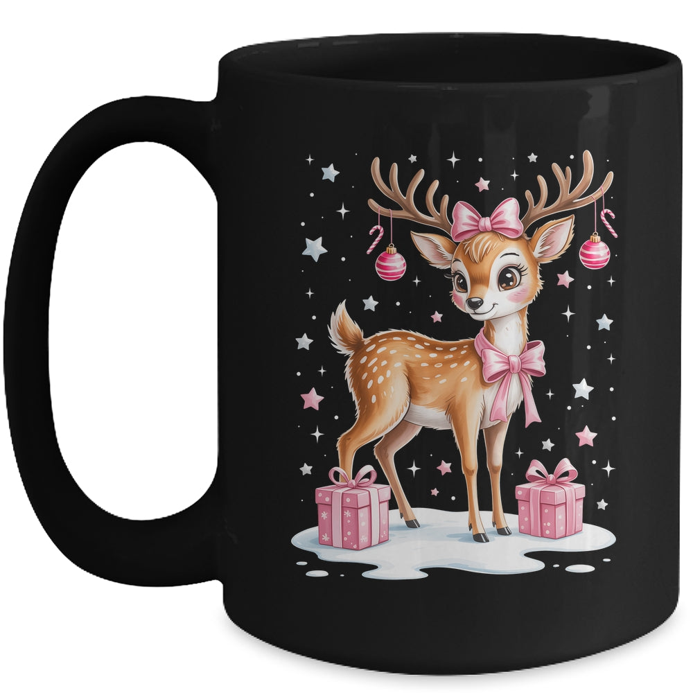 Cute Pink Reindeer Coquette Christmas Bow Xmas Girl Women Mug | siriusteestore