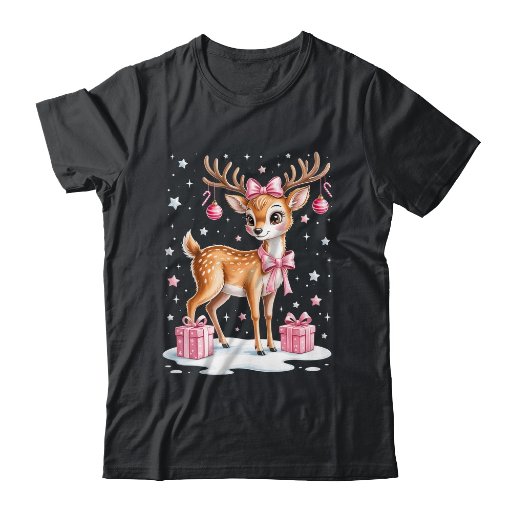 Cute Pink Reindeer Coquette Christmas Bow Xmas Girl Women Shirt & Sweatshirt | siriusteestore