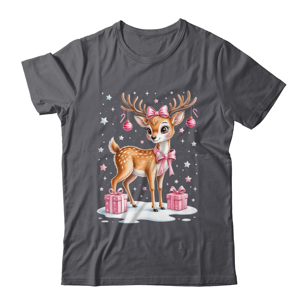 Cute Pink Reindeer Coquette Christmas Bow Xmas Girl Women Shirt & Sweatshirt | siriusteestore