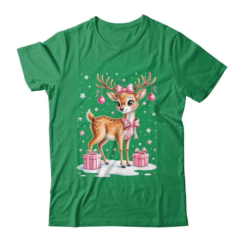 Cute Pink Reindeer Coquette Christmas Bow Xmas Girl Women Shirt & Sweatshirt | siriusteestore