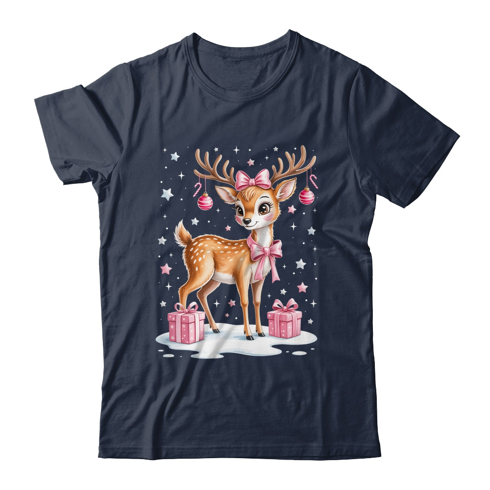 Cute Pink Reindeer Coquette Christmas Bow Xmas Girl Women Shirt & Sweatshirt | siriusteestore