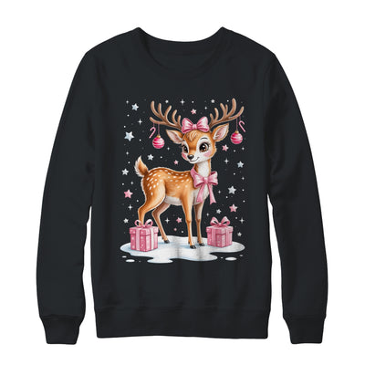 Cute Pink Reindeer Coquette Christmas Bow Xmas Girl Women Shirt & Sweatshirt | siriusteestore