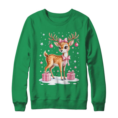 Cute Pink Reindeer Coquette Christmas Bow Xmas Girl Women Shirt & Sweatshirt | siriusteestore