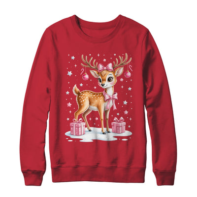 Cute Pink Reindeer Coquette Christmas Bow Xmas Girl Women Shirt & Sweatshirt | siriusteestore