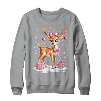 Cute Pink Reindeer Coquette Christmas Bow Xmas Girl Women Shirt & Sweatshirt | siriusteestore