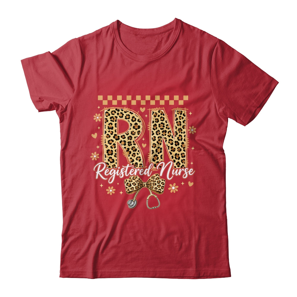 Cute RN Registered Nurse Leopard Nursing Coquette Women Shirt & Hoodie | siriusteestore