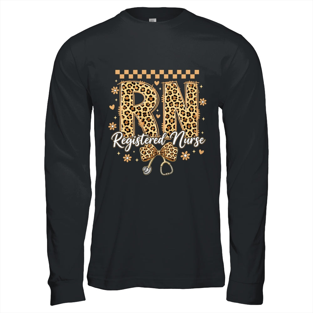 Cute RN Registered Nurse Leopard Nursing Coquette Women Shirt & Hoodie | siriusteestore