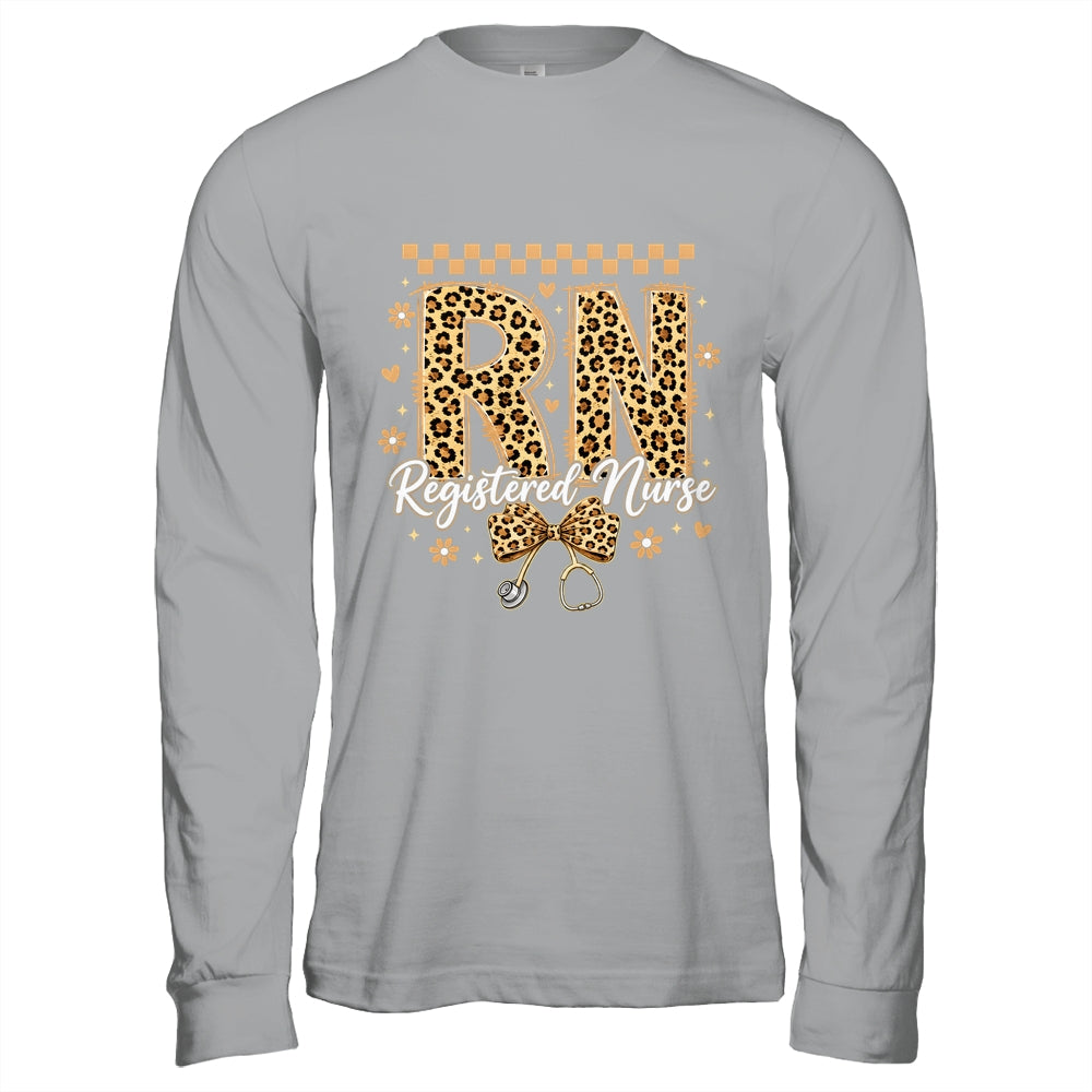 Cute RN Registered Nurse Leopard Nursing Coquette Women Shirt & Hoodie | siriusteestore