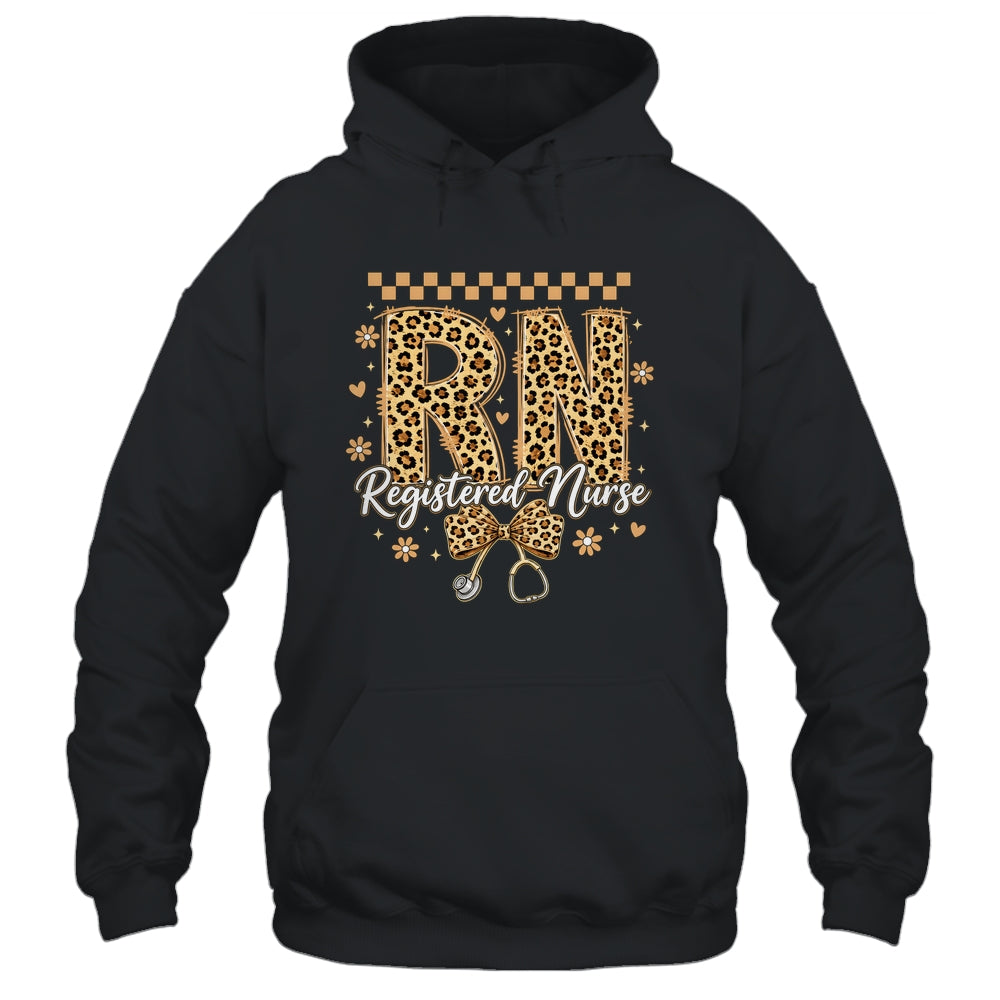 Cute RN Registered Nurse Leopard Nursing Coquette Women Shirt & Hoodie | siriusteestore