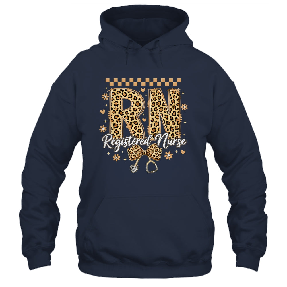 Cute RN Registered Nurse Leopard Nursing Coquette Women Shirt & Hoodie | siriusteestore