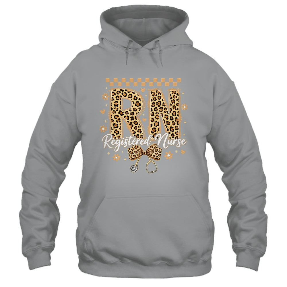 Cute RN Registered Nurse Leopard Nursing Coquette Women Shirt & Hoodie | siriusteestore