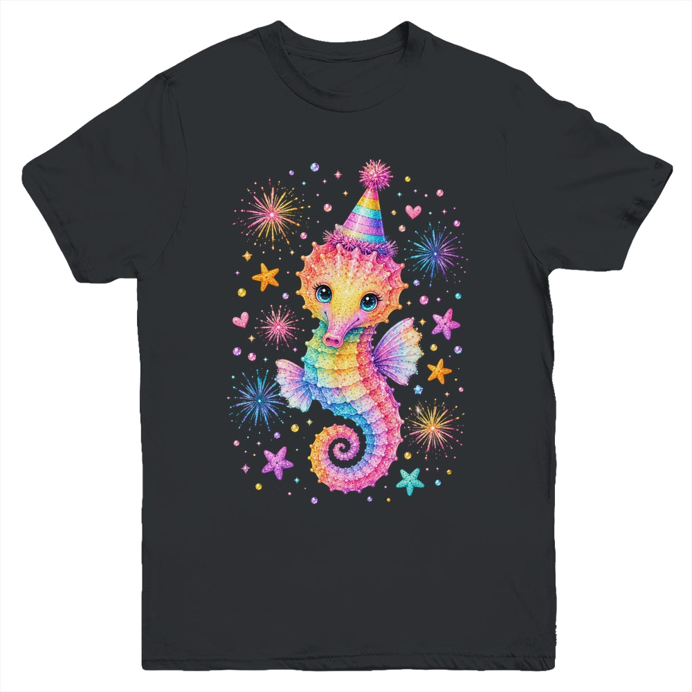 Cute Rainbow Seahorse Birthday Girl Summer Ocean Aquarium Youth Shirt | siriusteestore
