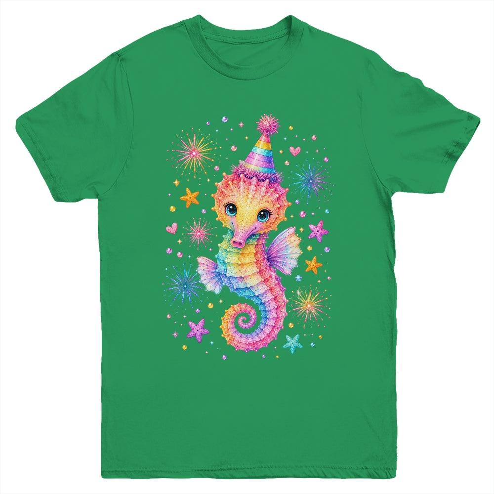 Cute Rainbow Seahorse Birthday Girl Summer Ocean Aquarium Youth Shirt | siriusteestore