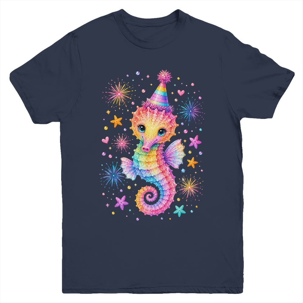 Cute Rainbow Seahorse Birthday Girl Summer Ocean Aquarium Youth Shirt | siriusteestore