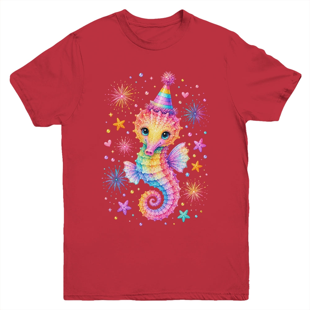 Cute Rainbow Seahorse Birthday Girl Summer Ocean Aquarium Youth Shirt | siriusteestore