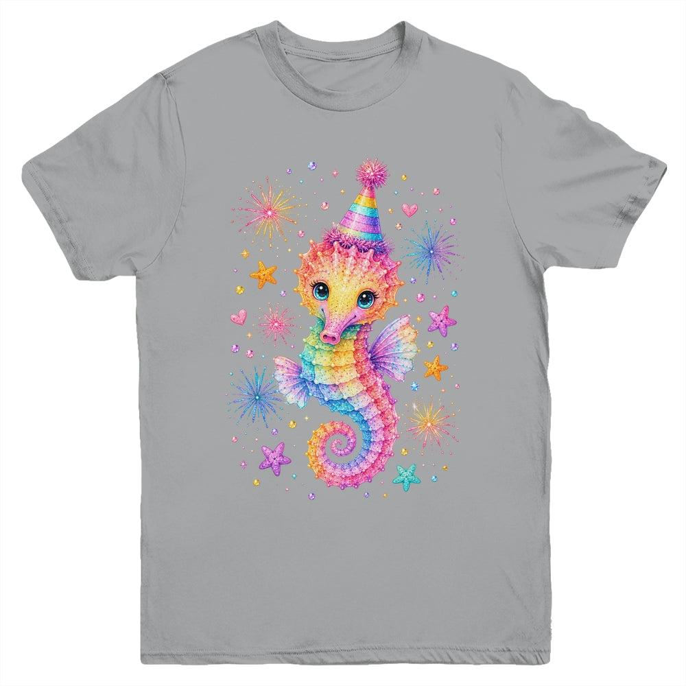 Cute Rainbow Seahorse Birthday Girl Summer Ocean Aquarium Youth Shirt | siriusteestore