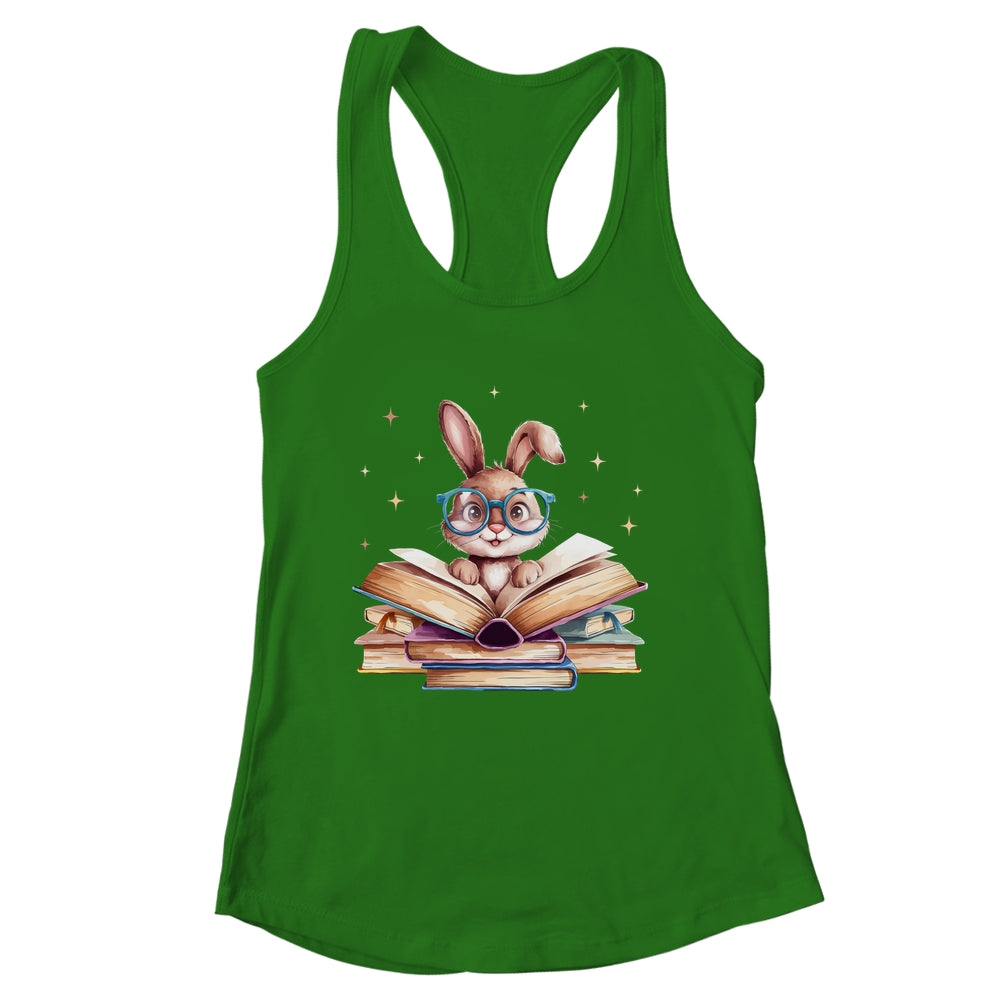 Cute Reading Bunny Glasses Books Bookworm Reader Teacher Shirt & Tank Top | siriusteestore