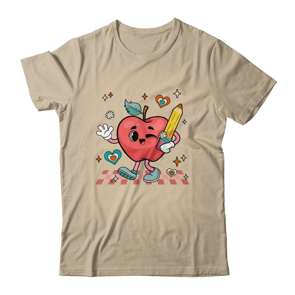 Cute Retro Checkered Apple With Face Teacher Pencil School Shirt & Hoodie | siriusteestore