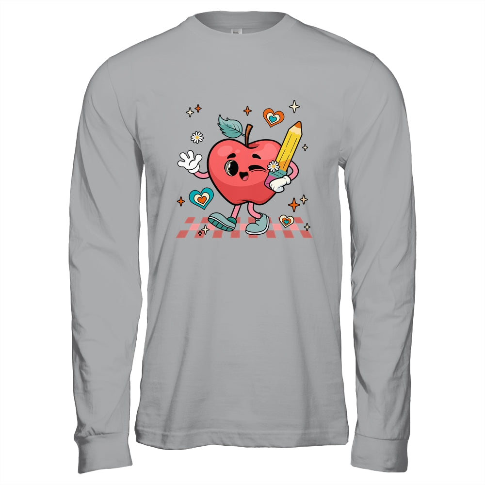 Cute Retro Checkered Apple With Face Teacher Pencil School Shirt & Hoodie | siriusteestore
