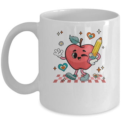 Cute Retro Checkered Apple With Face Teacher Pencil School Mug | siriusteestore