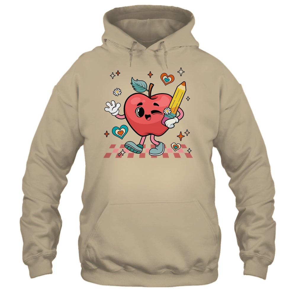 Cute Retro Checkered Apple With Face Teacher Pencil School Shirt & Hoodie | siriusteestore
