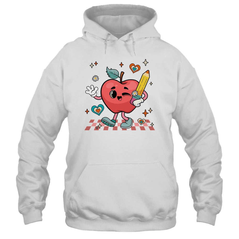 Cute Retro Checkered Apple With Face Teacher Pencil School Shirt & Hoodie | siriusteestore
