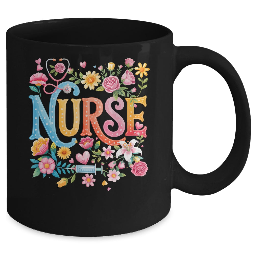 Cute Retro Groovy Nurse Flower Nursing Women Mug | siriusteestore