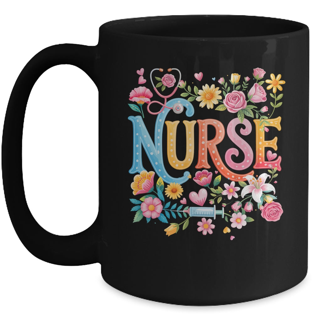 Cute Retro Groovy Nurse Flower Nursing Women Mug | siriusteestore