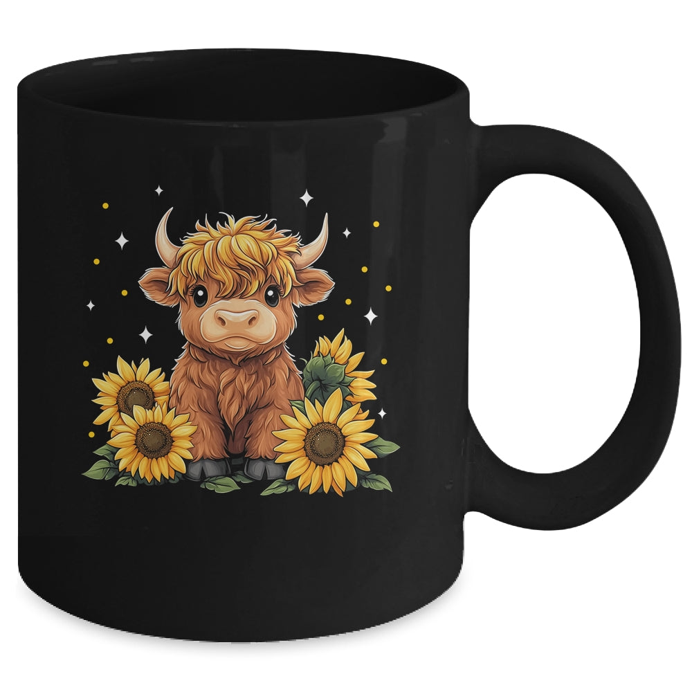 Cute Scottish Highland Cow Sunflower Highland Cow Farm Women Mug | siriusteestore