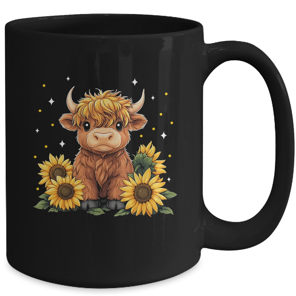 Cute Scottish Highland Cow Sunflower Highland Cow Farm Women Mug | siriusteestore