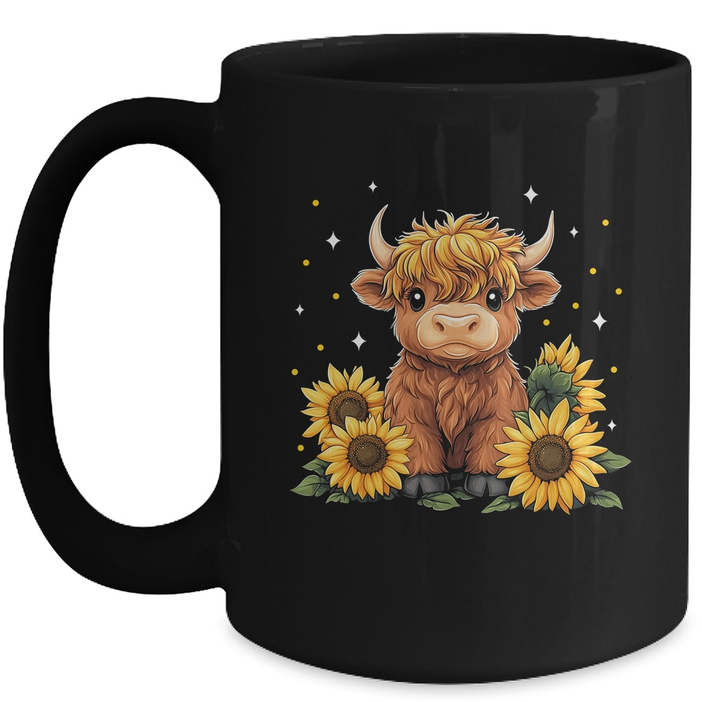 Cute Scottish Highland Cow Sunflower Highland Cow Farm Women Mug | siriusteestore