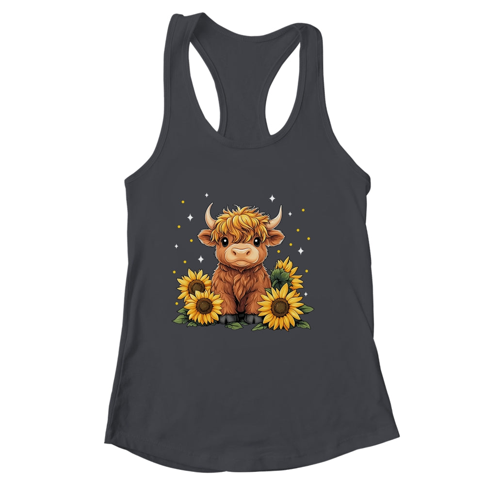 Cute Scottish Highland Cow Sunflower Highland Cow Farm Women Shirt & Tank Top | siriusteestore