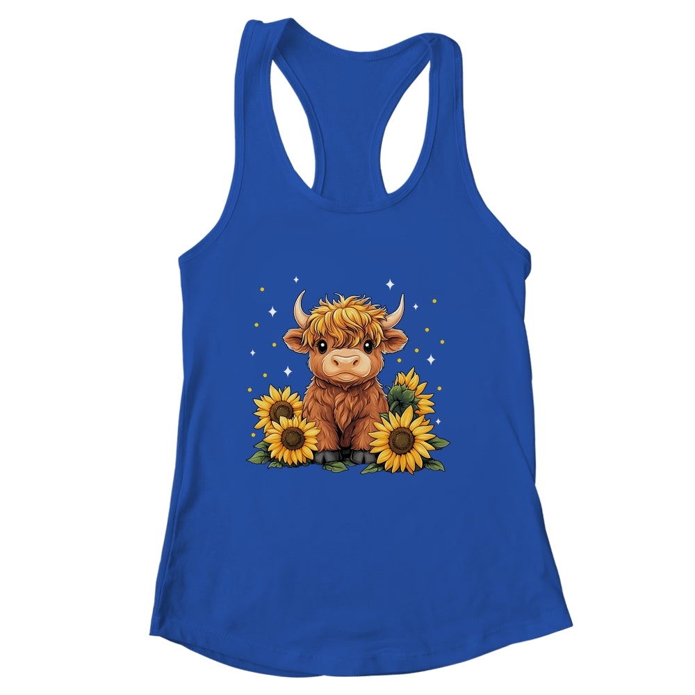 Cute Scottish Highland Cow Sunflower Highland Cow Farm Women Shirt & Tank Top | siriusteestore