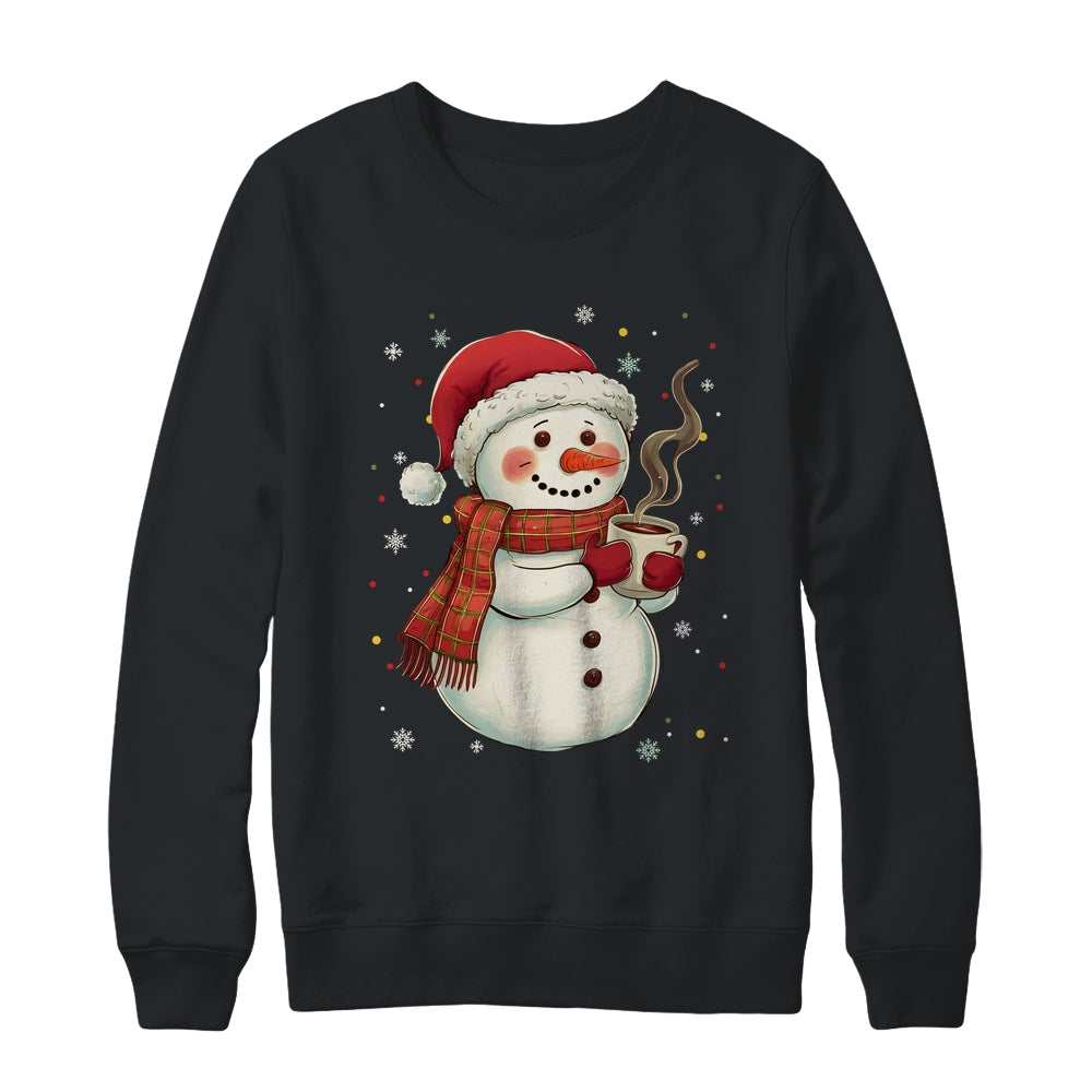 Cute Snowman Drink Coffee Winter Snowflake Snowman Christmas Shirt & Sweatshirt | siriusteestore