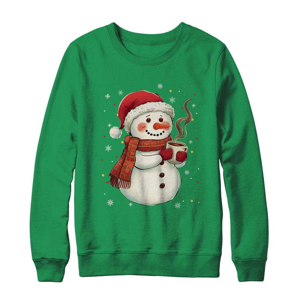 Cute Snowman Drink Coffee Winter Snowflake Snowman Christmas Shirt & Sweatshirt | siriusteestore