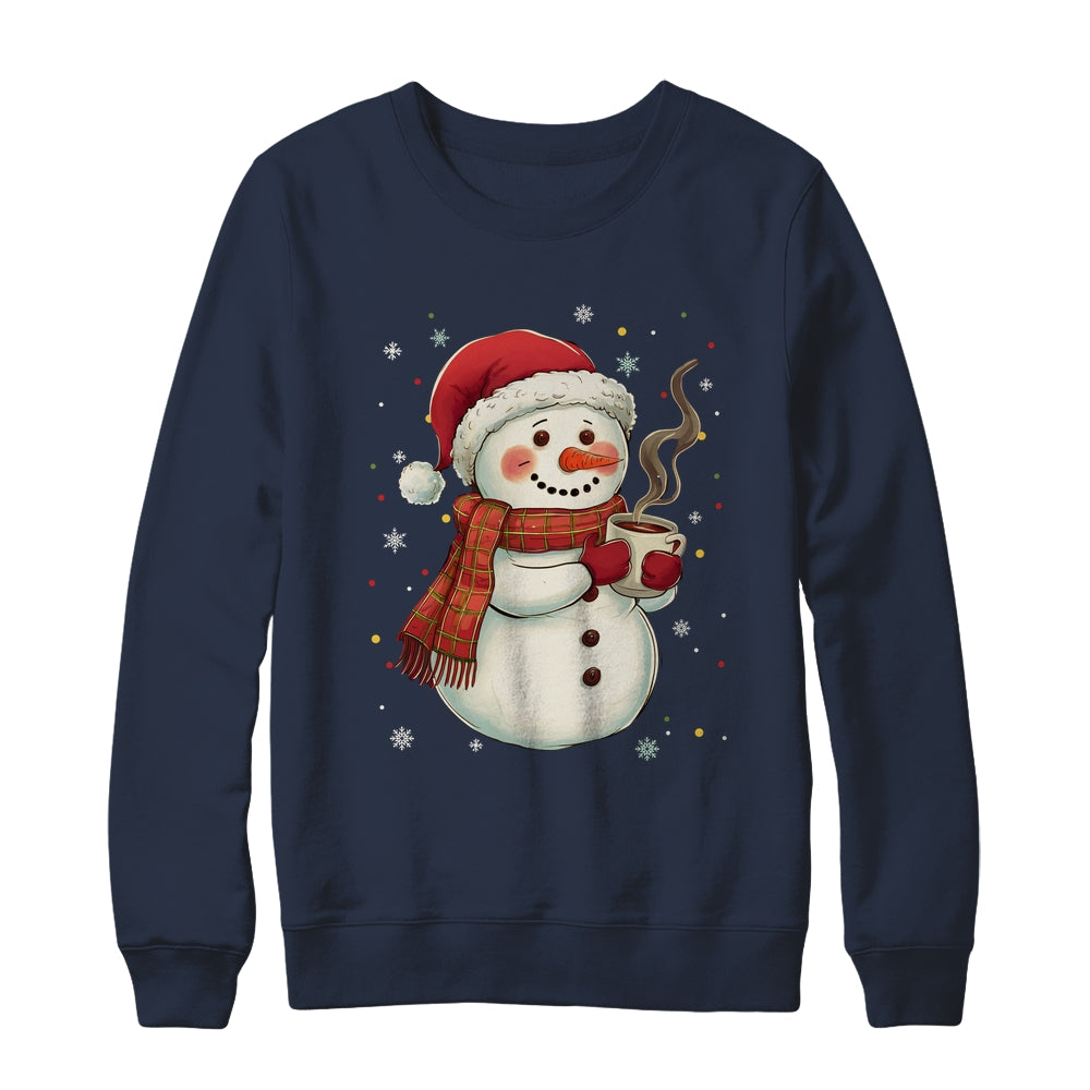 Cute Snowman Drink Coffee Winter Snowflake Snowman Christmas Shirt & Sweatshirt | siriusteestore