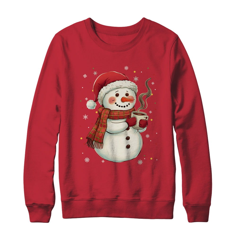 Cute Snowman Drink Coffee Winter Snowflake Snowman Christmas Shirt & Sweatshirt | siriusteestore
