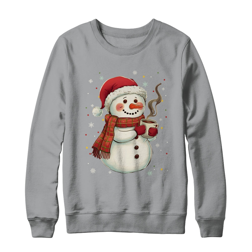 Cute Snowman Drink Coffee Winter Snowflake Snowman Christmas Shirt & Sweatshirt | siriusteestore