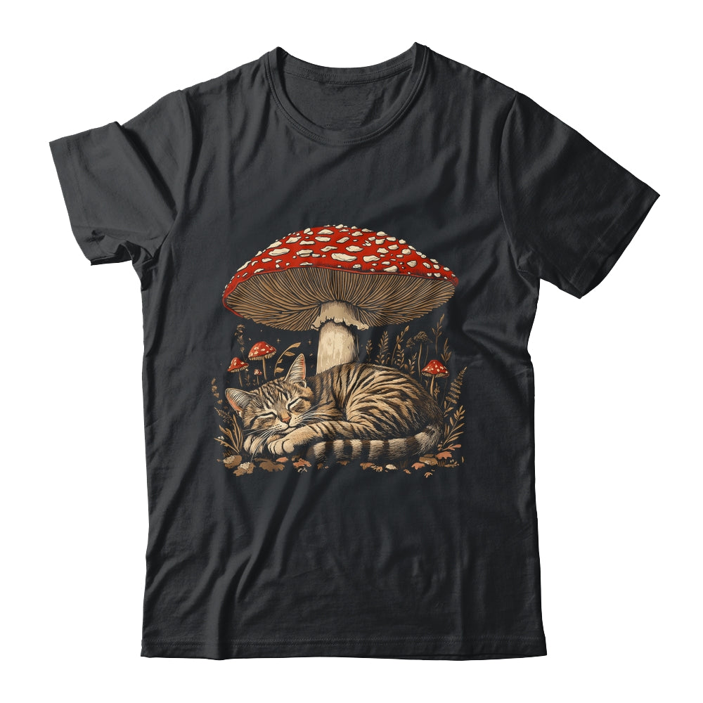 Cute Tabby Cat Gray Cat Cottagecore Aesthetic Mushroom Shirt & Tank Top | siriusteestore