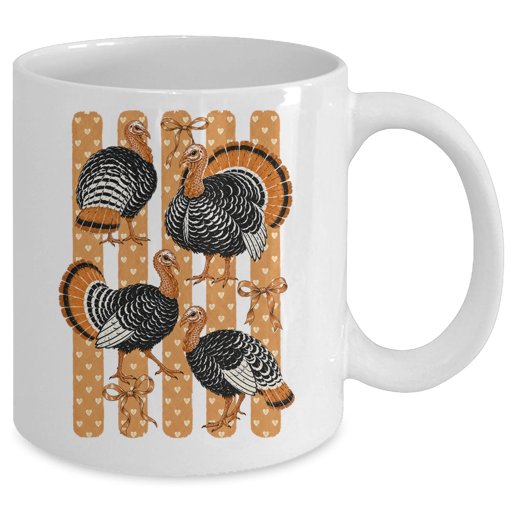 Cute Thanksgiving Turkey Stripes Coquette Bow Fall Women Mug | siriusteestore