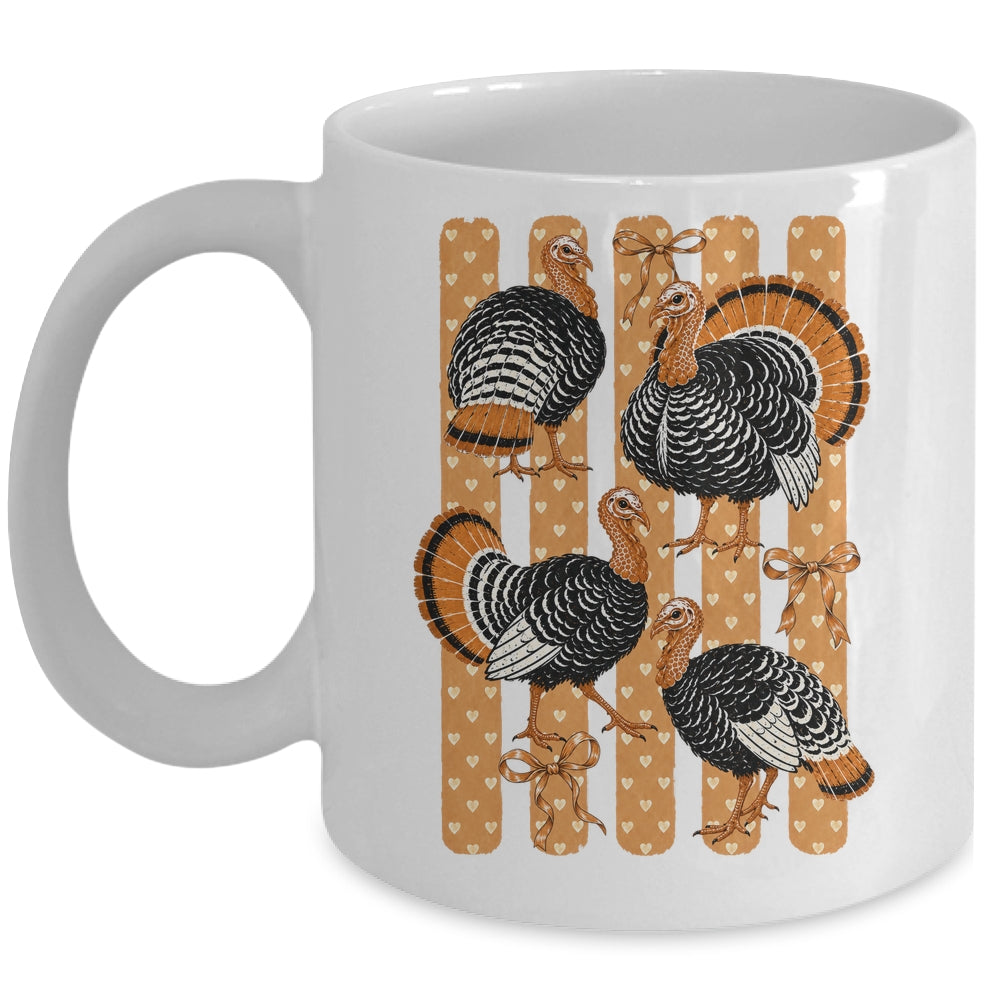 Cute Thanksgiving Turkey Stripes Coquette Bow Fall Women Mug | siriusteestore
