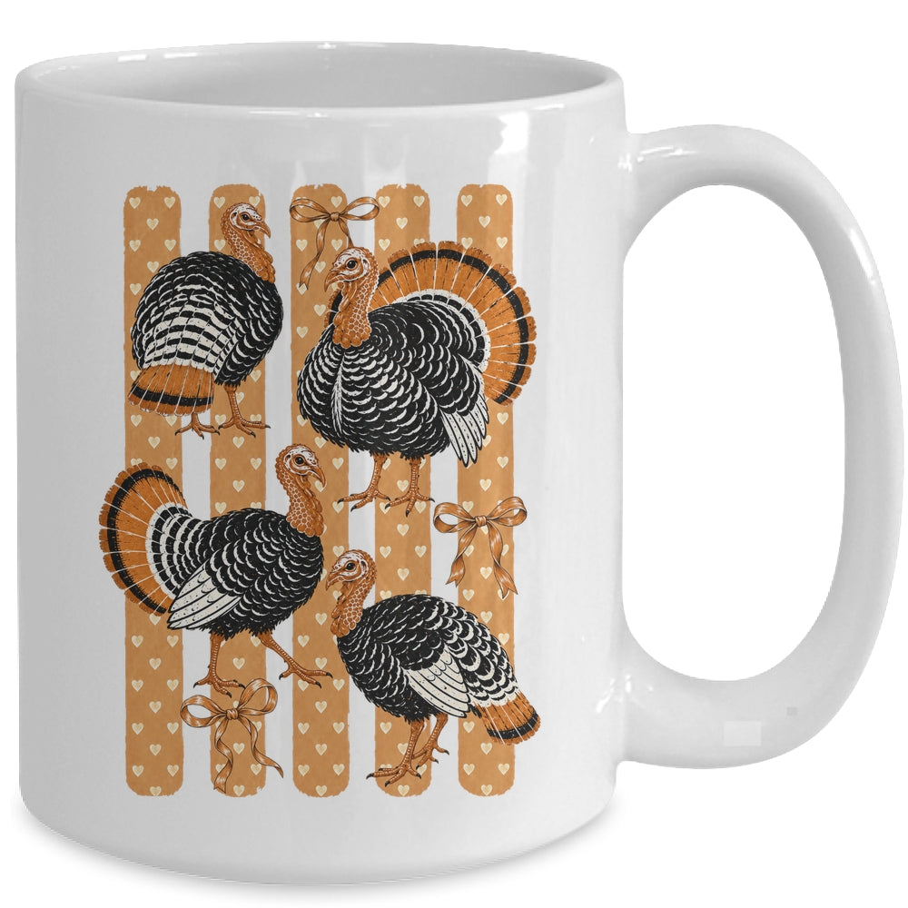 Cute Thanksgiving Turkey Stripes Coquette Bow Fall Women Mug | siriusteestore