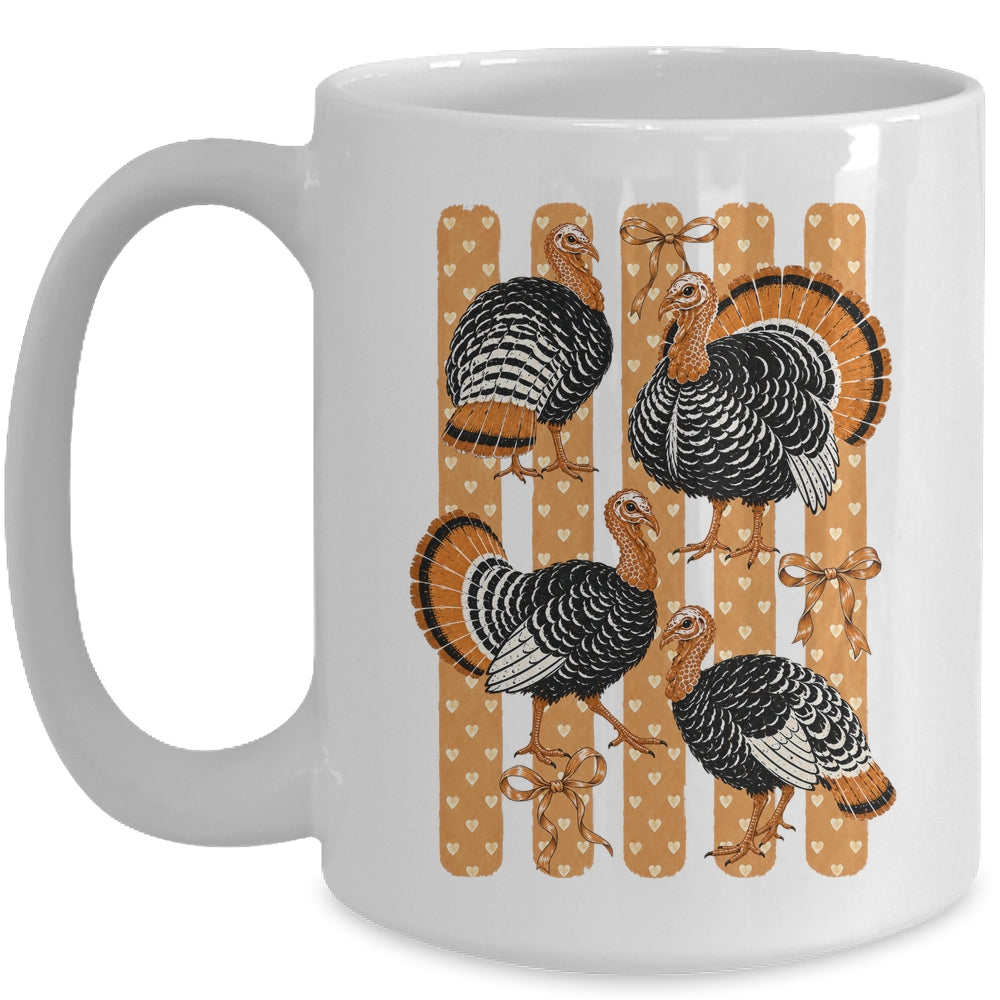 Cute Thanksgiving Turkey Stripes Coquette Bow Fall Women Mug | siriusteestore