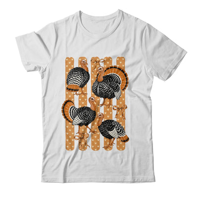 Cute Thanksgiving Turkey Stripes Coquette Bow Fall Women Shirt & Sweatshirt | siriusteestore