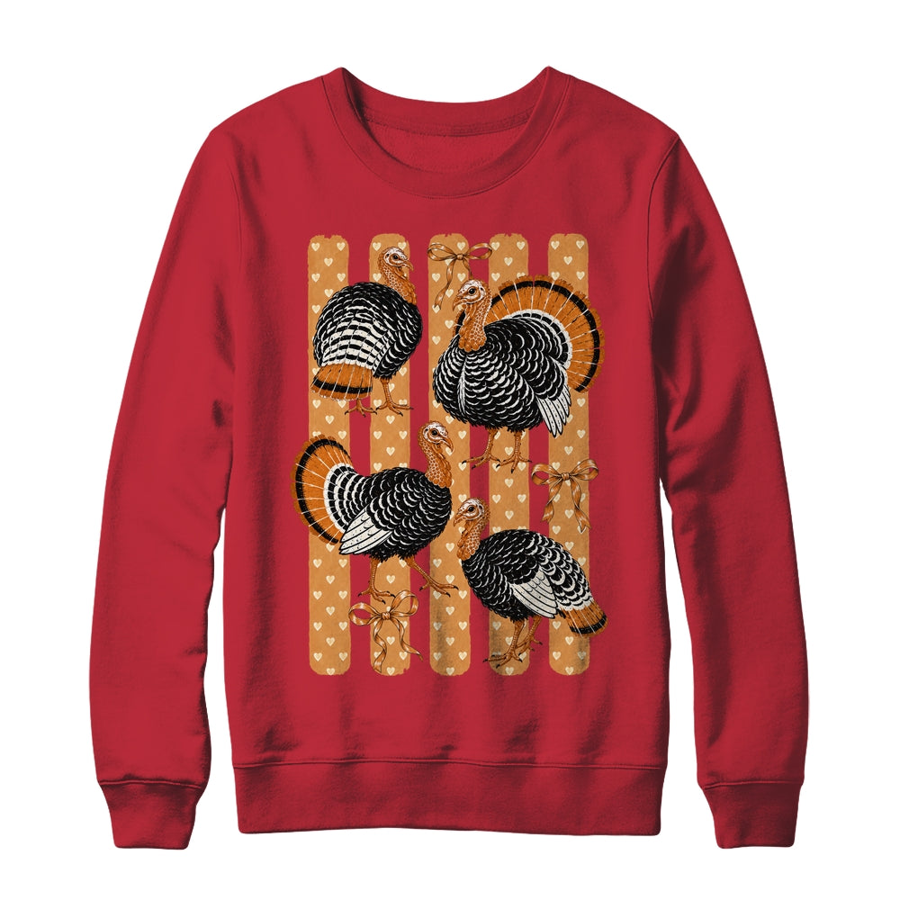 Cute Thanksgiving Turkey Stripes Coquette Bow Fall Women Shirt & Sweatshirt | siriusteestore