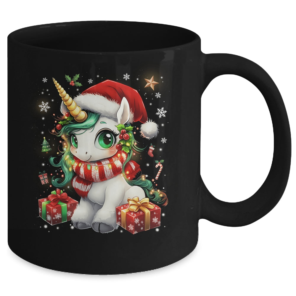 Cute Unicorrn Santa Hat Christmas Xmas Girl Holiday Mug | siriusteestore
