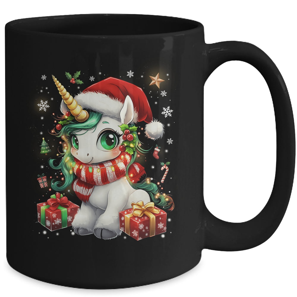 Cute Unicorrn Santa Hat Christmas Xmas Girl Holiday Mug | siriusteestore